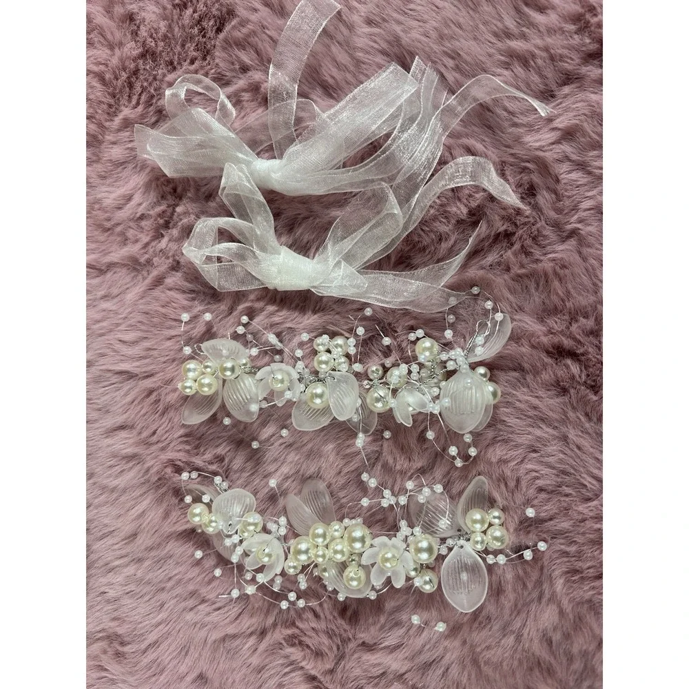 Flowers Girl Hair Accessories 2 Pcs Crystal Pearls  Headband Bridal Wedding Hair
